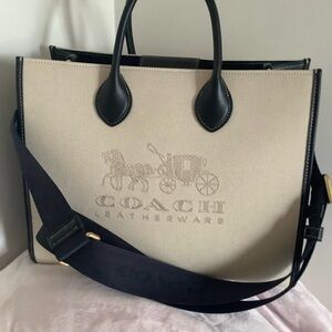 Coach Cream and Black Structured Tote